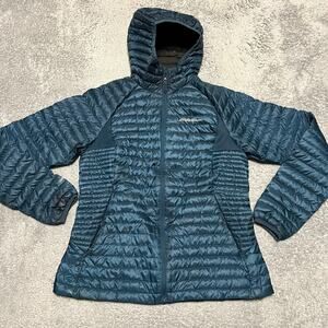 Eddie Bauer Puffer Jacket Womens Medium Blue Green Pertex EB800 Down Coat **flaw